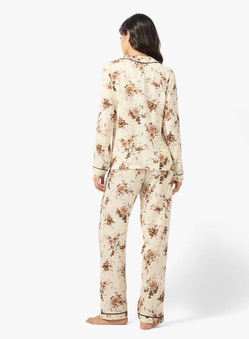 جينجر طقم بيجامة وقميص بأزرار بطبعة زهور - Image 2